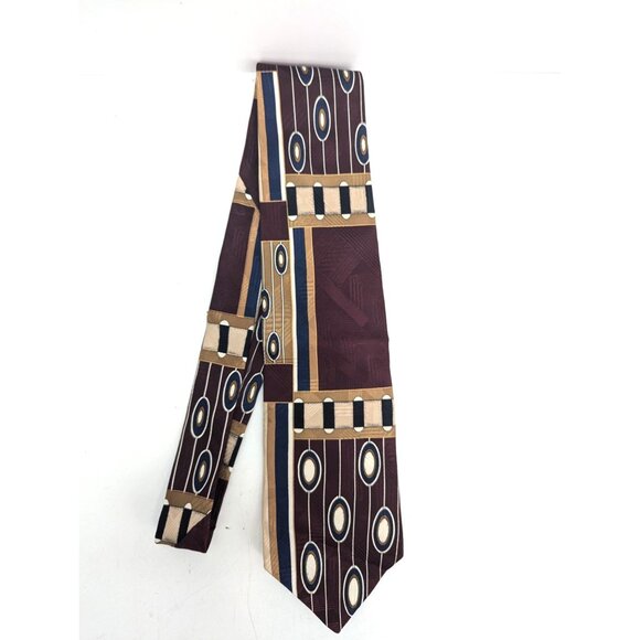 Conte di Milano Men Silk Necktie Burgundy Gold Geometric Standard 57 Inch - Picture 1 of 6